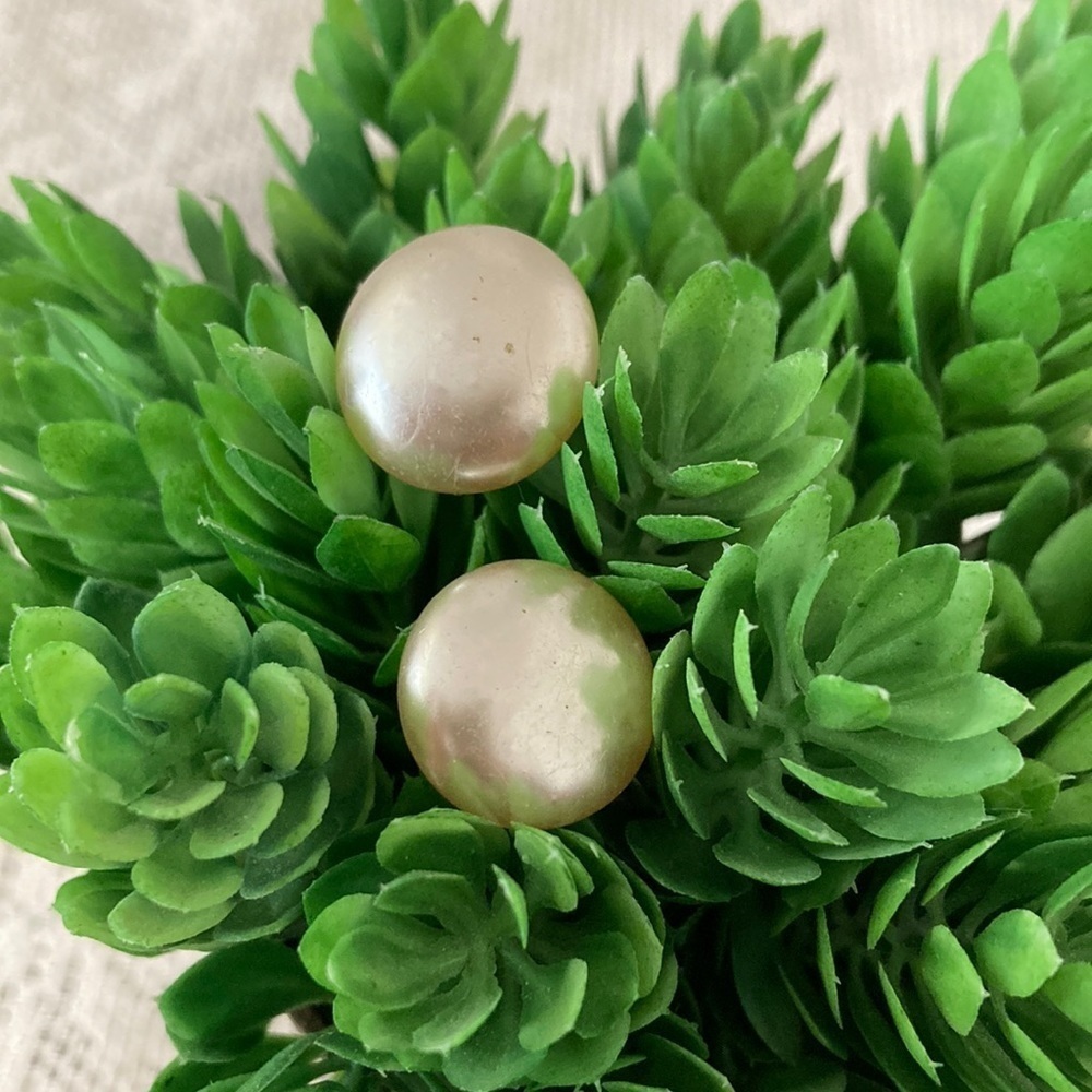 Vintage Silver Tone Faux Pearl Button Screw Back Earrings For Non Pierced Ears